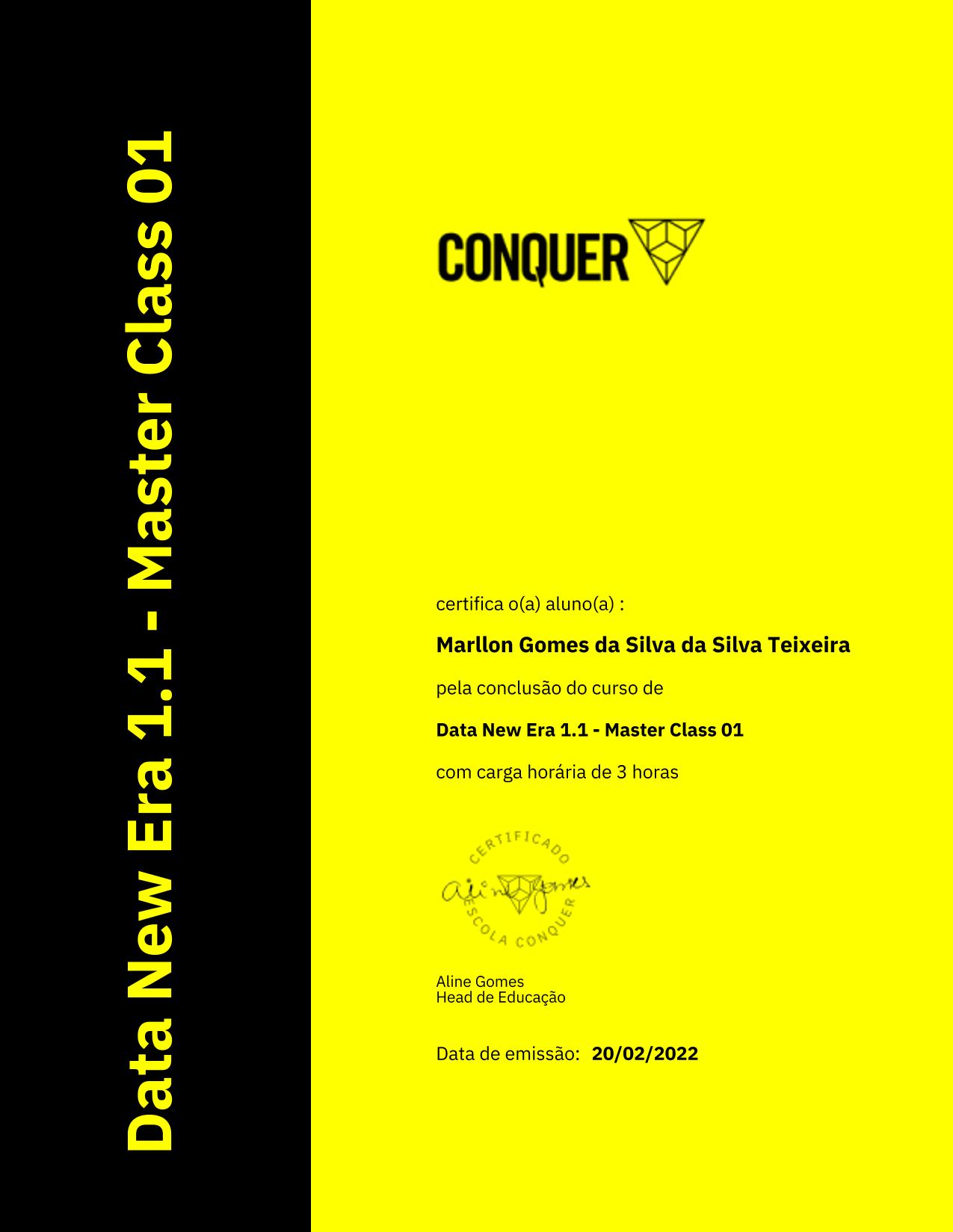 Certificado de Data New Era 1.1 - Master Class 01